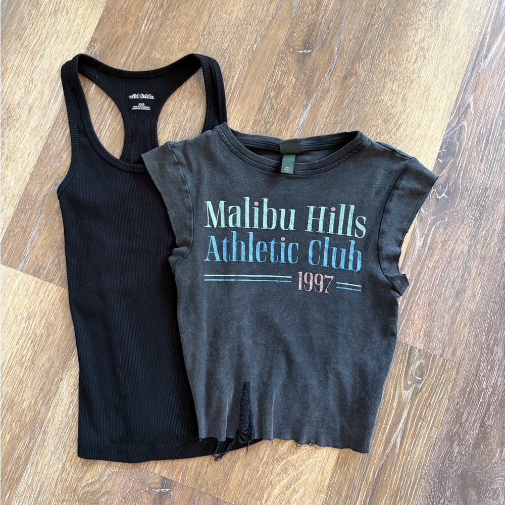 Bundle Wild Fable XXS ribbed tank top and grey graphic distressed crop top